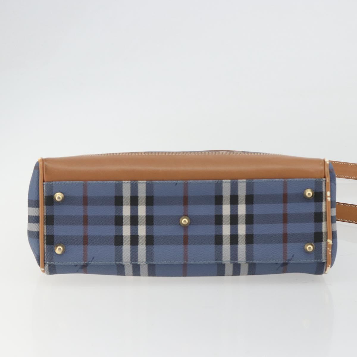Burberrys Nova Check Hand Bag PVC 2way Blue Gold Auth 190255
