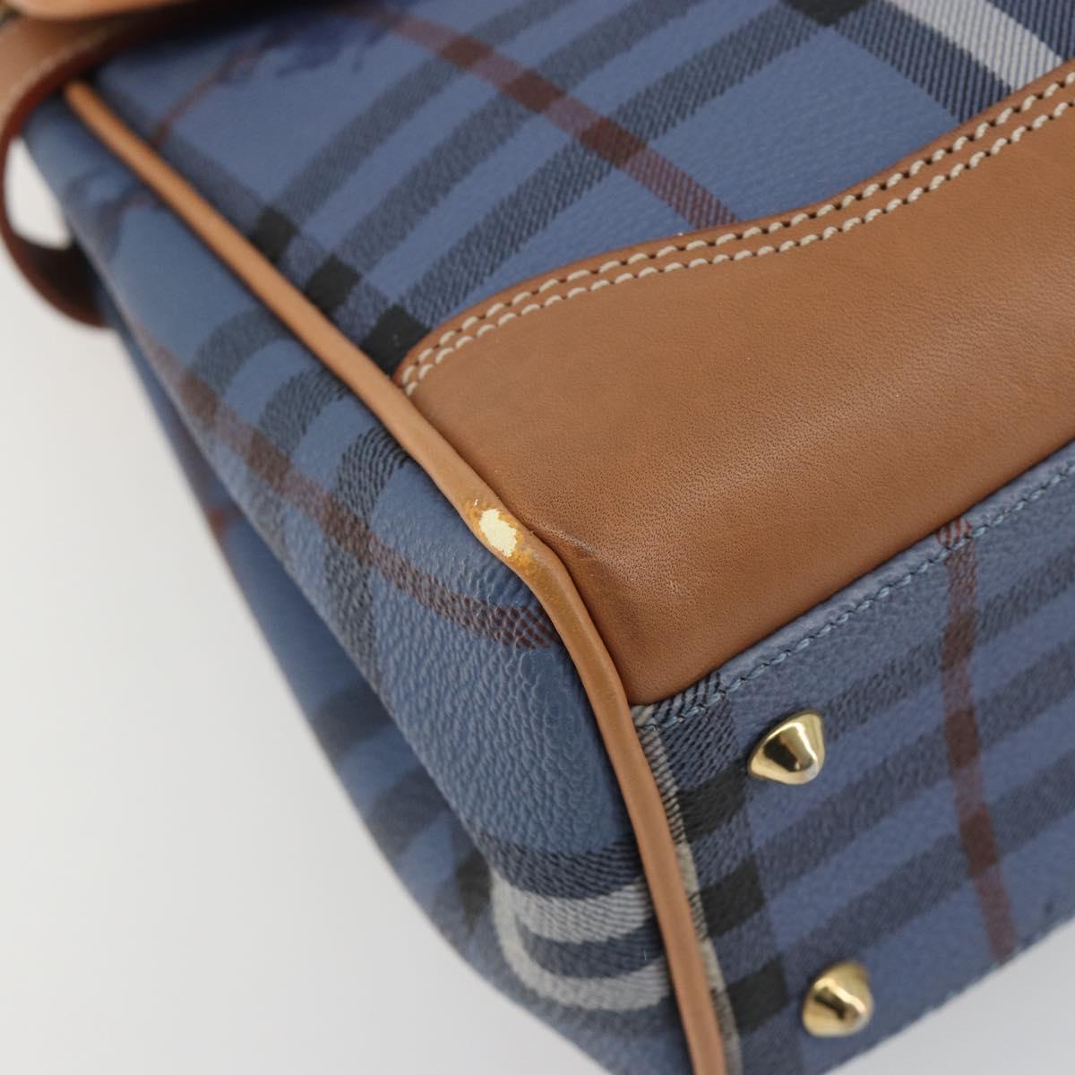 Burberrys Nova Check Hand Bag PVC 2way Blue Gold Auth 190255