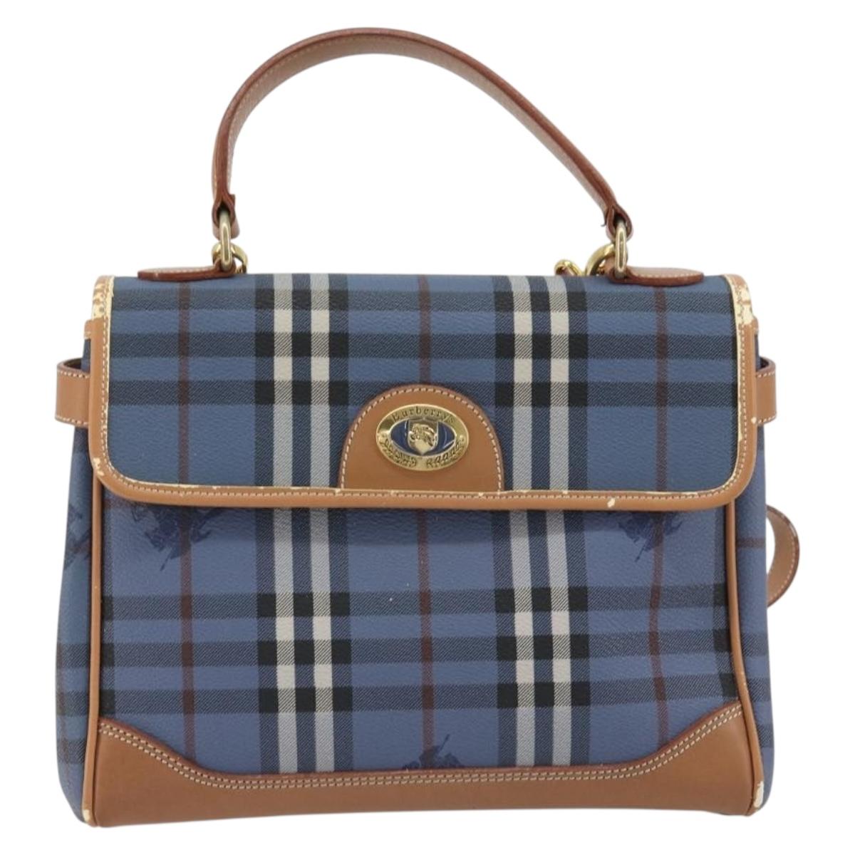 Burberrys Nova Check Hand Bag PVC 2way Blue Gold Auth 190255