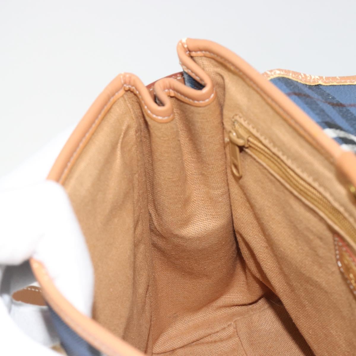Burberrys Nova Check Hand Bag PVC 2way Blue Gold Auth 190255