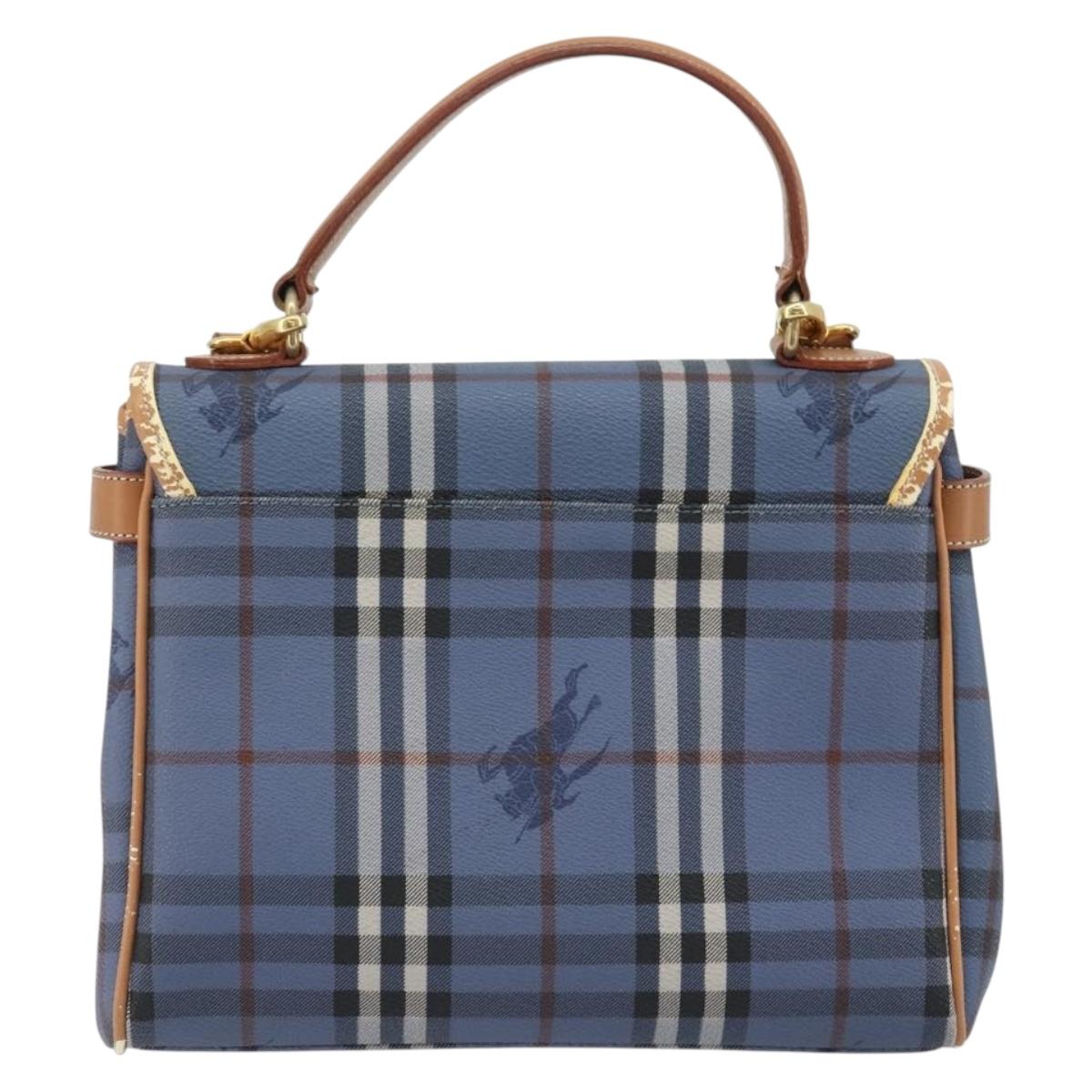 Burberrys Nova Check Hand Bag PVC 2way Blue Gold Auth 190255