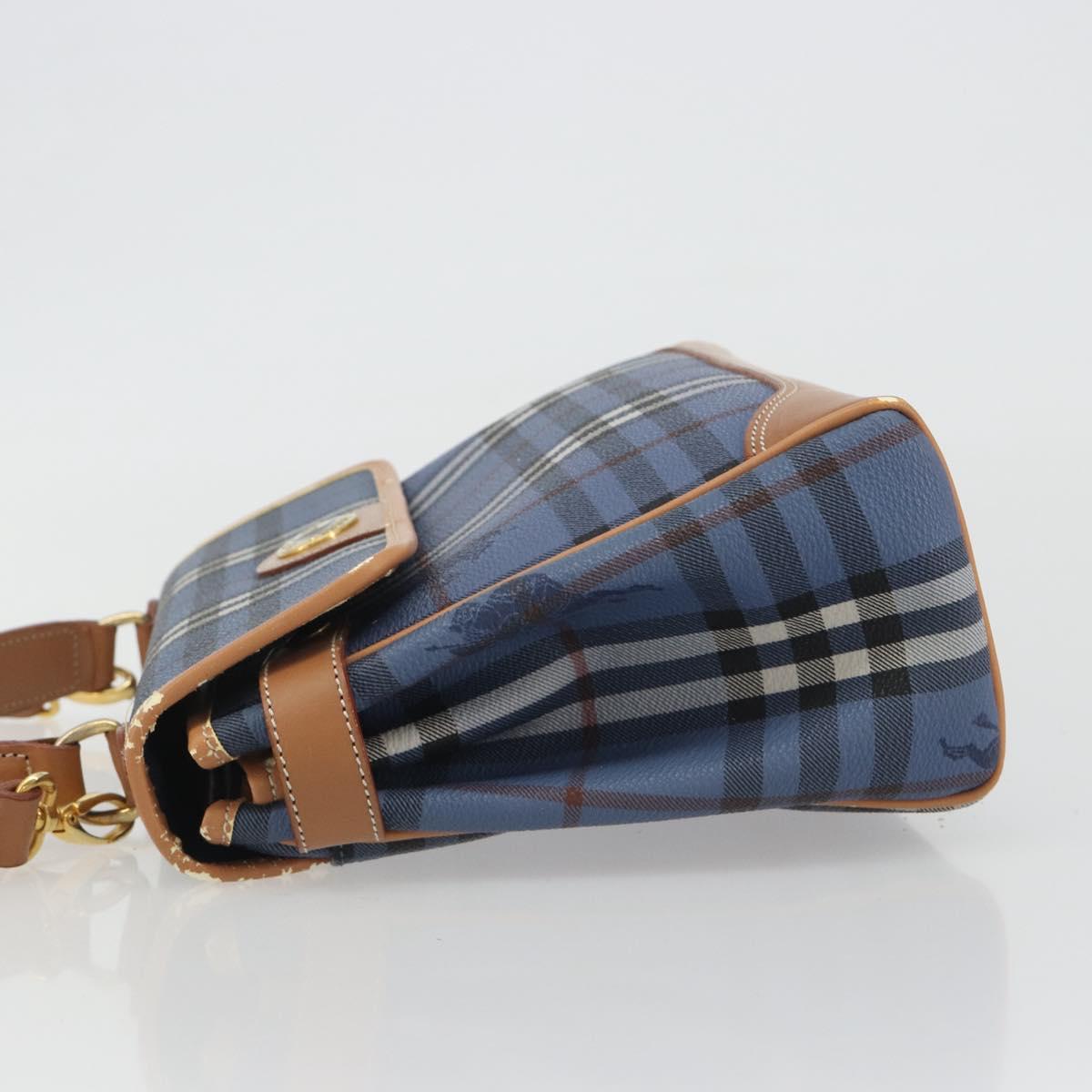 Burberrys Nova Check Hand Bag PVC 2way Blue Gold Auth 190255