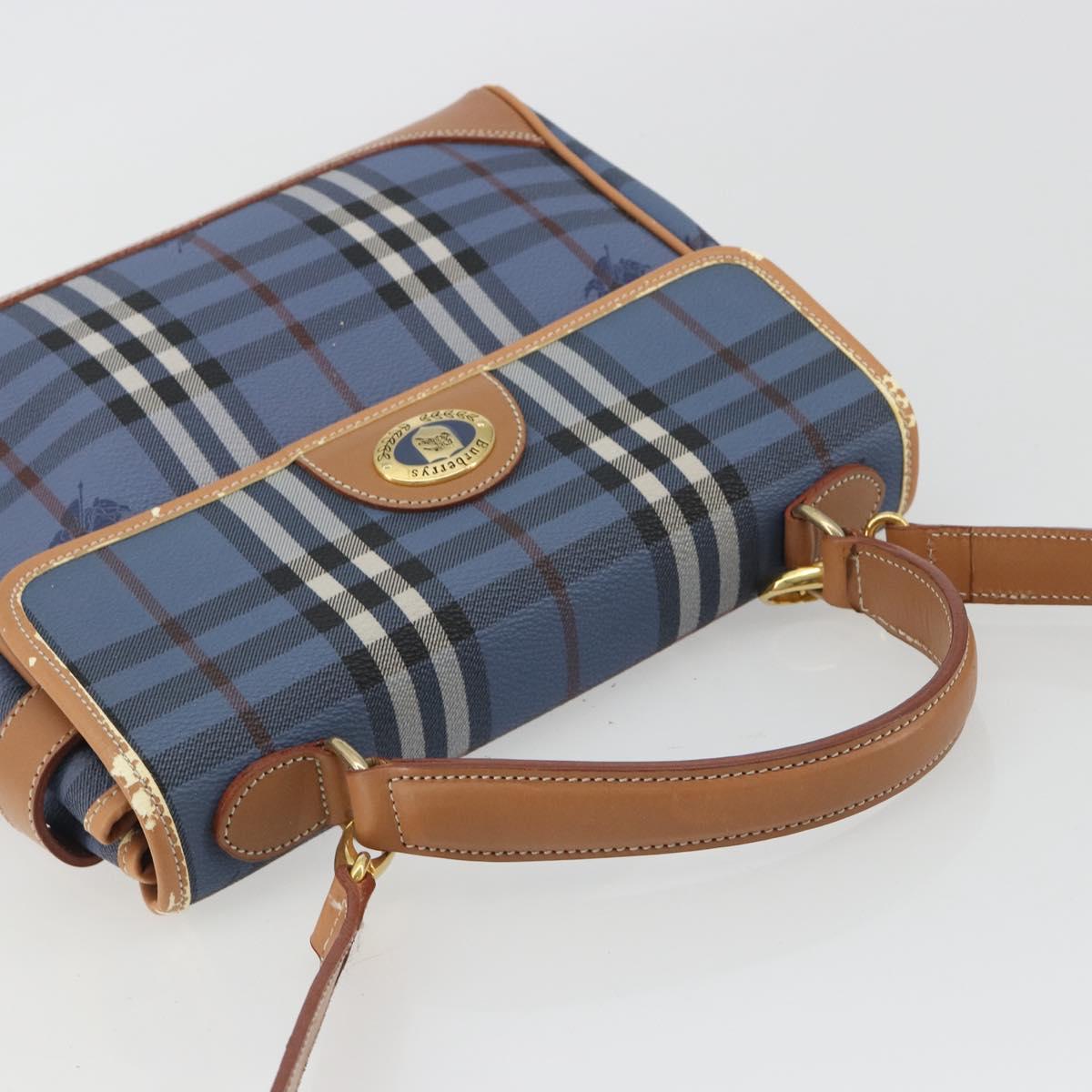 Burberrys Nova Check Hand Bag PVC 2way Blue Gold Auth 190255