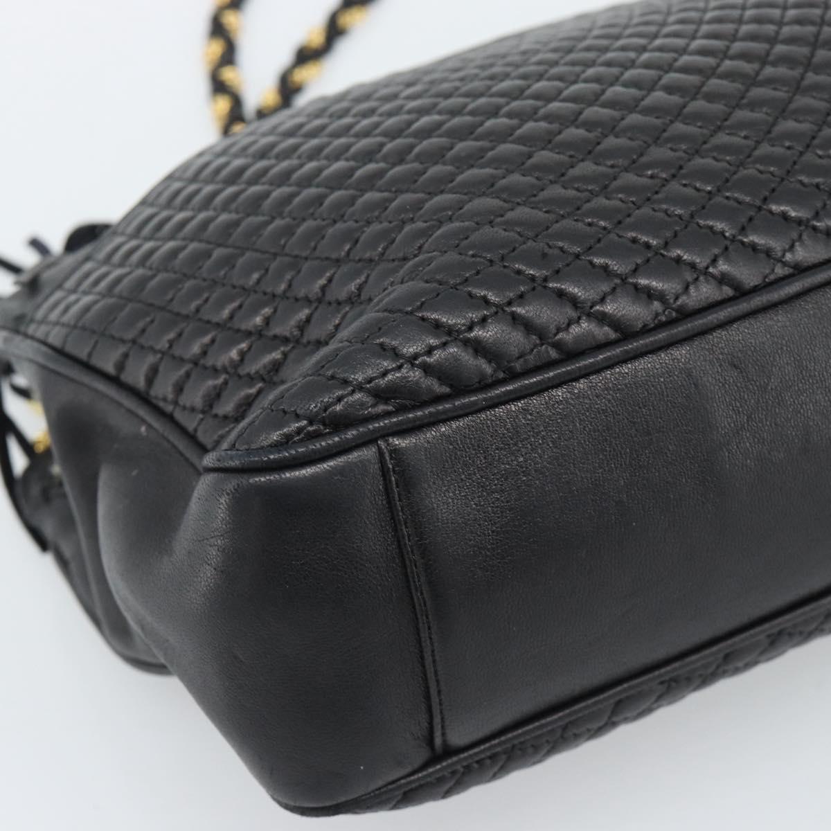 BALLY Chain Shoulder Bag Leather Black Gold Auth 190259