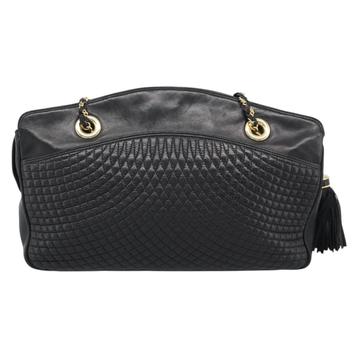 BALLY Chain Shoulder Bag Leather Black Gold Auth 190259