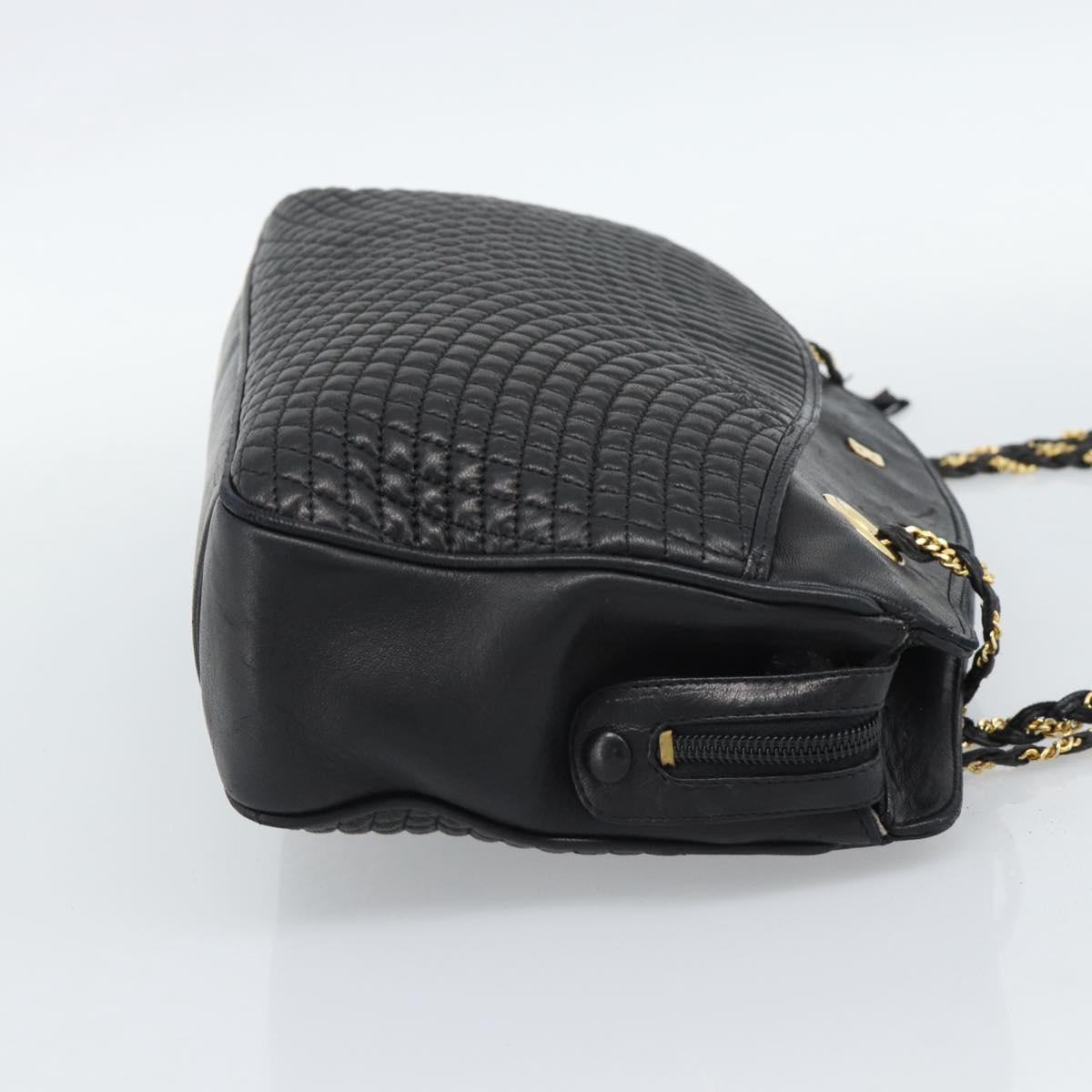 BALLY Chain Shoulder Bag Leather Black Gold Auth 190259
