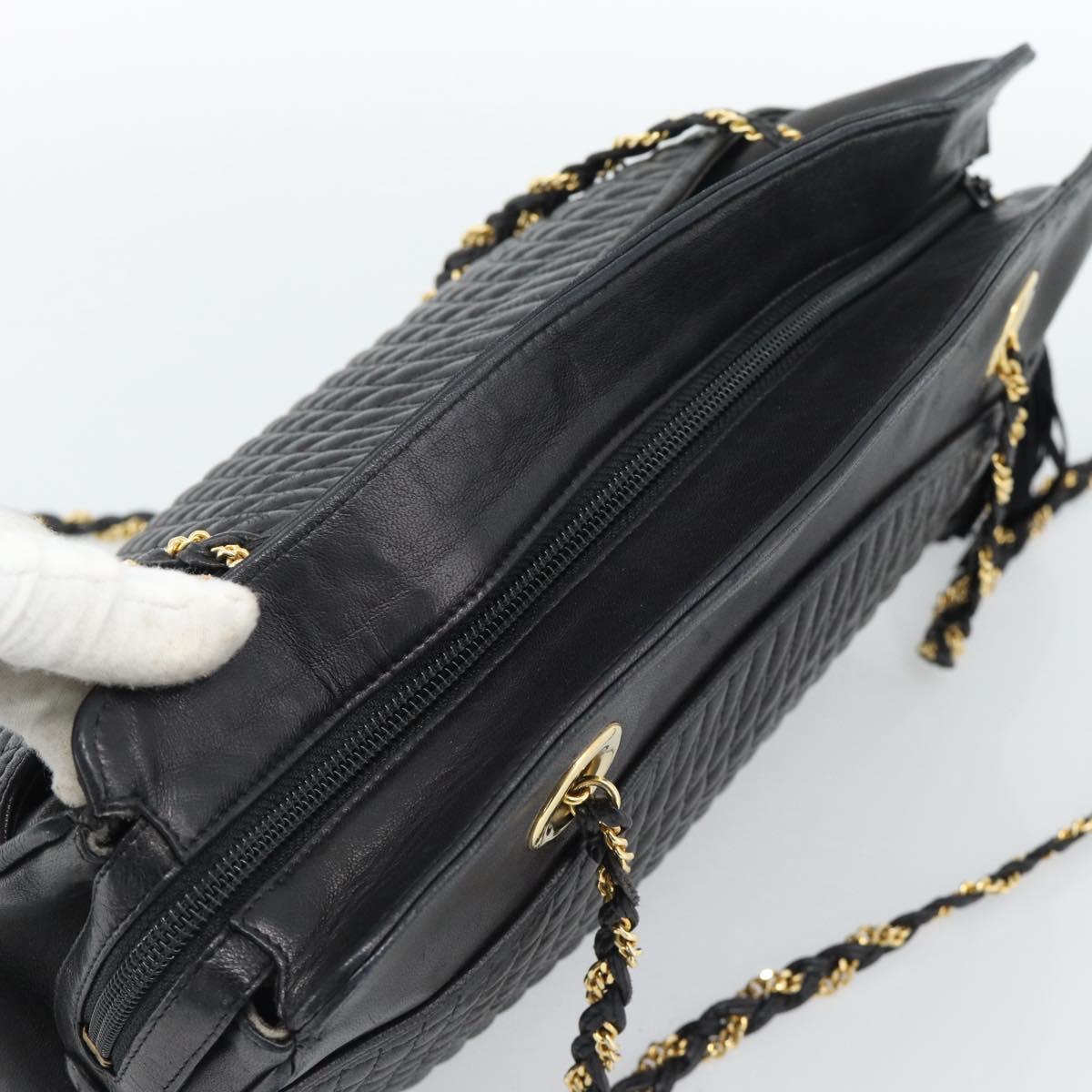 BALLY Chain Shoulder Bag Leather Black Gold Auth 190259