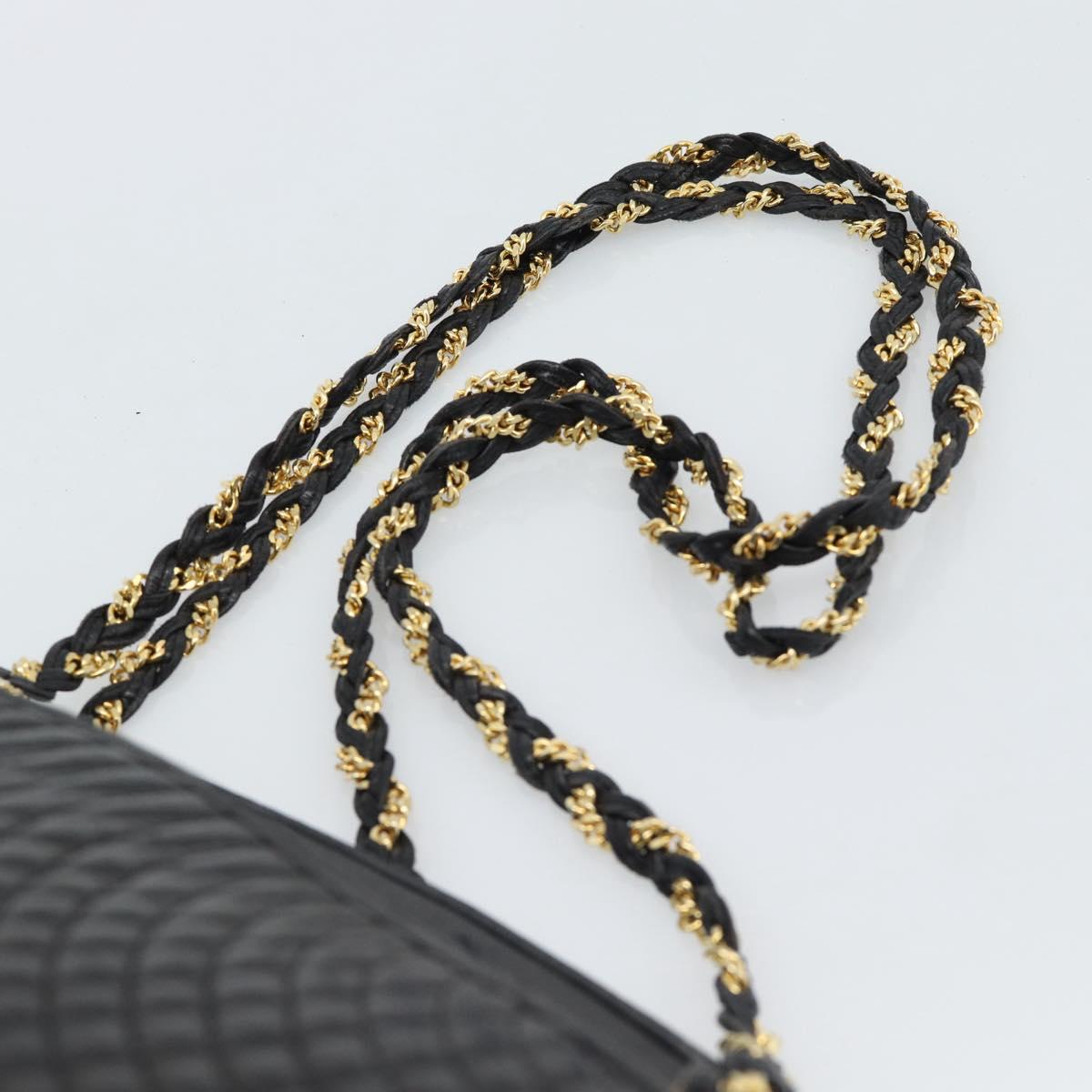 BALLY Chain Shoulder Bag Leather Black Gold Auth 190259