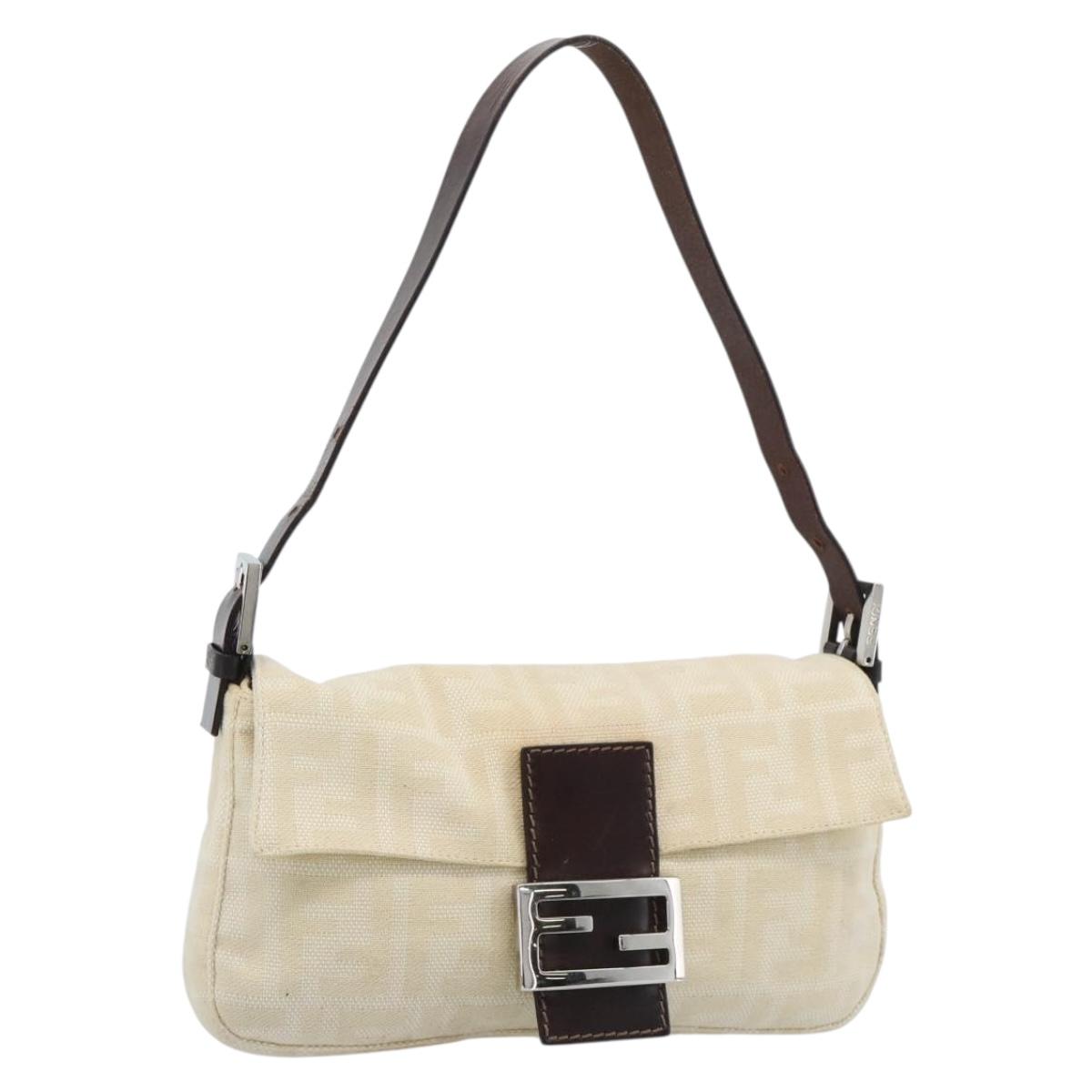 FENDI Zucca Canvas Mamma Baguette Shoulder Bag Beige Silver Auth 190260SAM