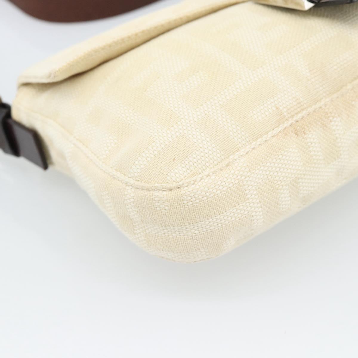 FENDI Zucca Canvas Mamma Baguette Shoulder Bag Beige Silver Auth 190260SAM