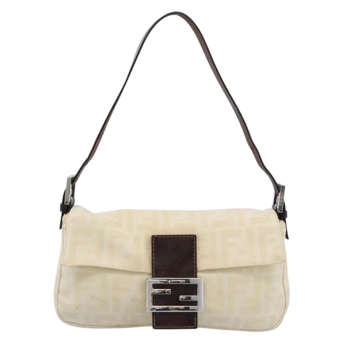 FENDI Zucca Canvas Mamma Baguette Shoulder Bag Beige Silver Auth 190260SAM