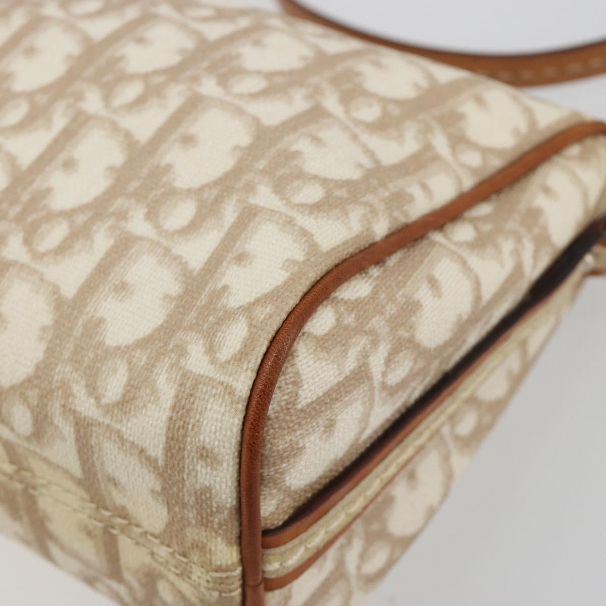 Christian Dior Trotter Canvas Romantic Shoulder Bag PVC Ivory Silver Auth 190263A