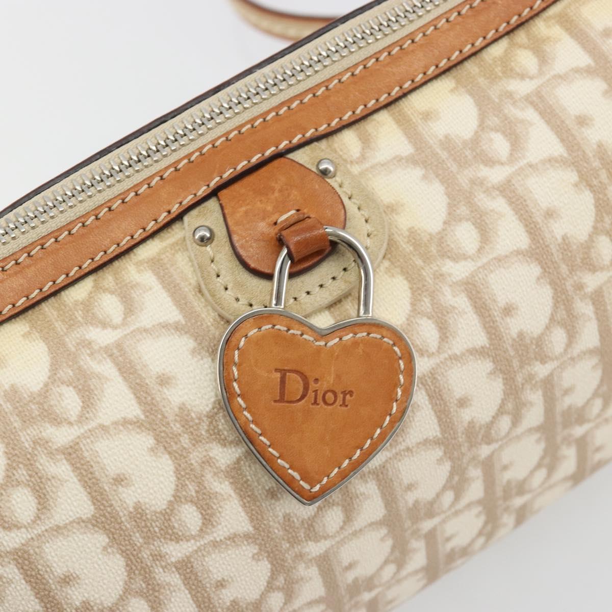 Christian Dior Trotter Canvas Romantic Shoulder Bag PVC Ivory Silver Auth 190263A