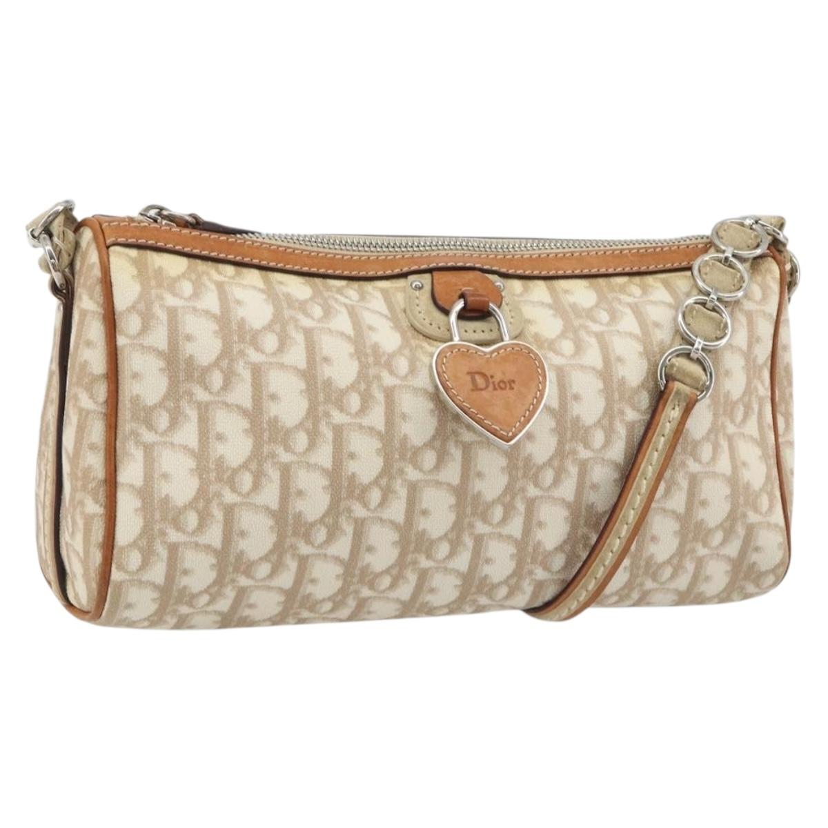 Christian Dior Trotter Canvas Romantic Shoulder Bag PVC Ivory Silver Auth 190263A