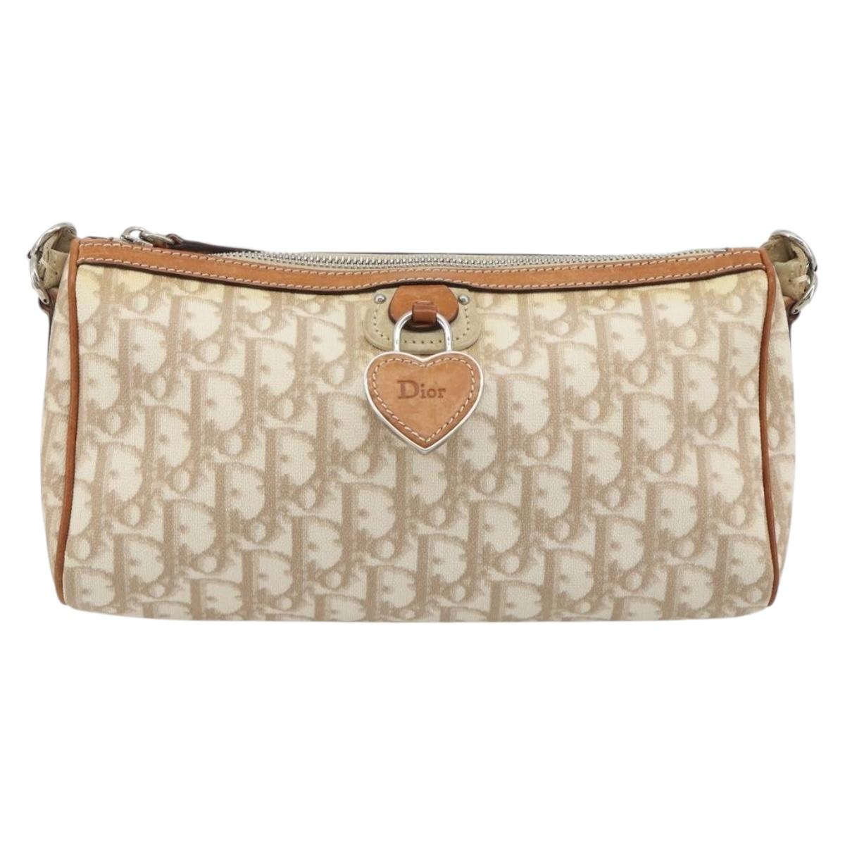 Christian Dior Trotter Canvas Romantic Shoulder Bag PVC Ivory Silver Auth 190263A