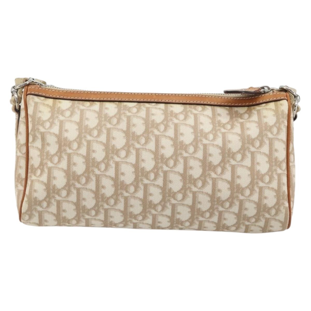Christian Dior Trotter Canvas Romantic Shoulder Bag PVC Ivory Silver Auth 190263A