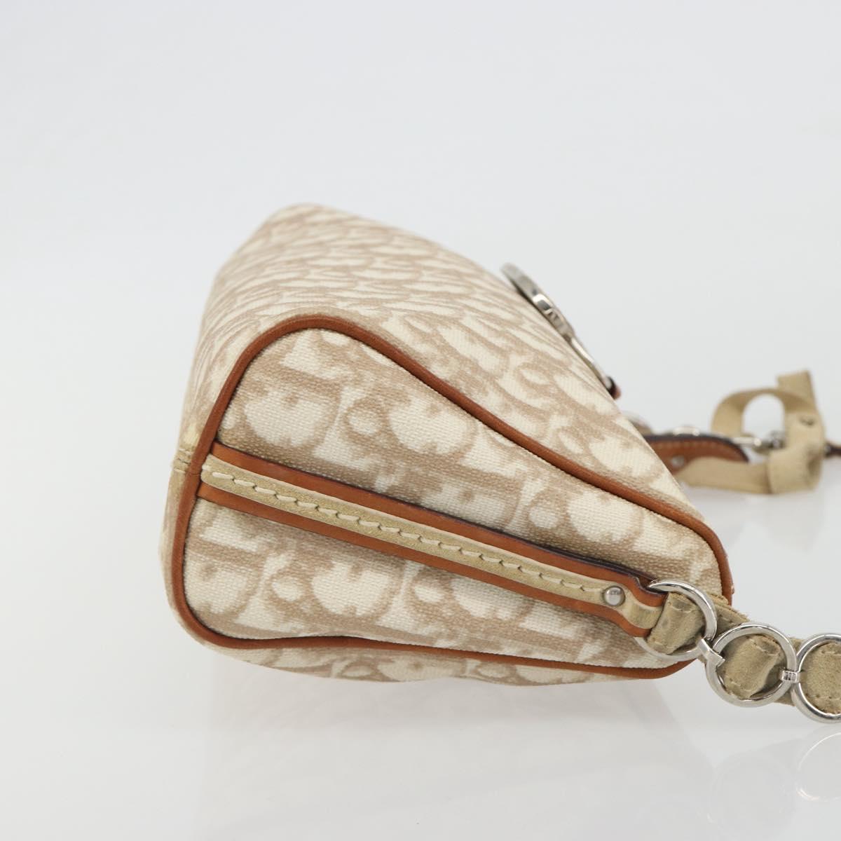 Christian Dior Trotter Canvas Romantic Shoulder Bag PVC Ivory Silver Auth 190263A