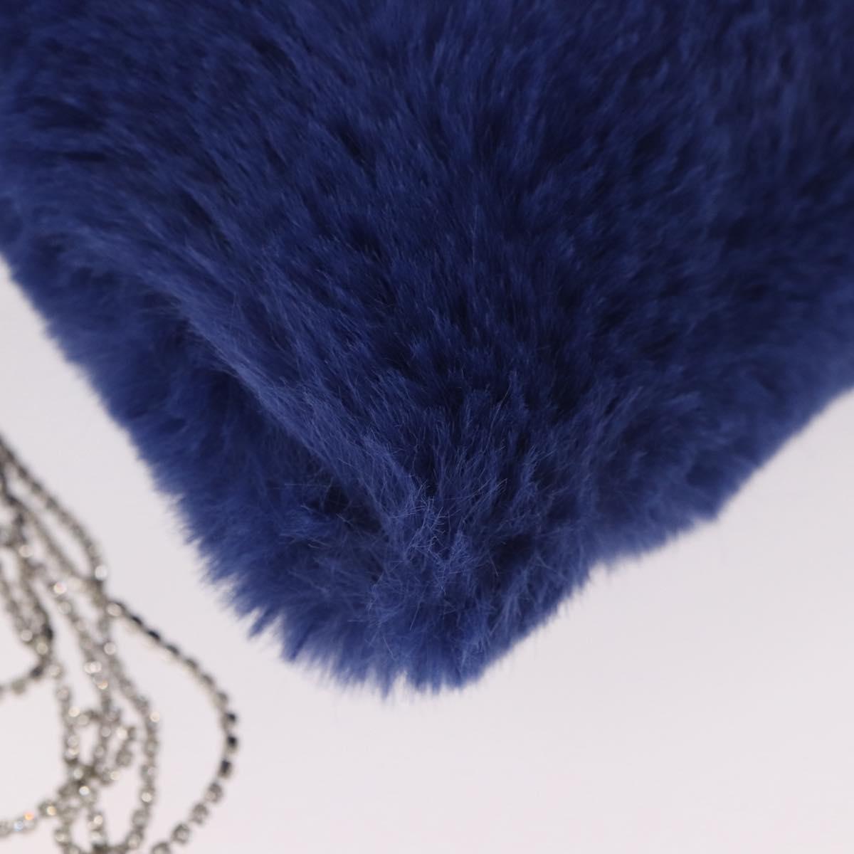 Jimmy Choo Chain Shoulder Phone Holder Acrylic Fur Blue Silver Auth 190265A