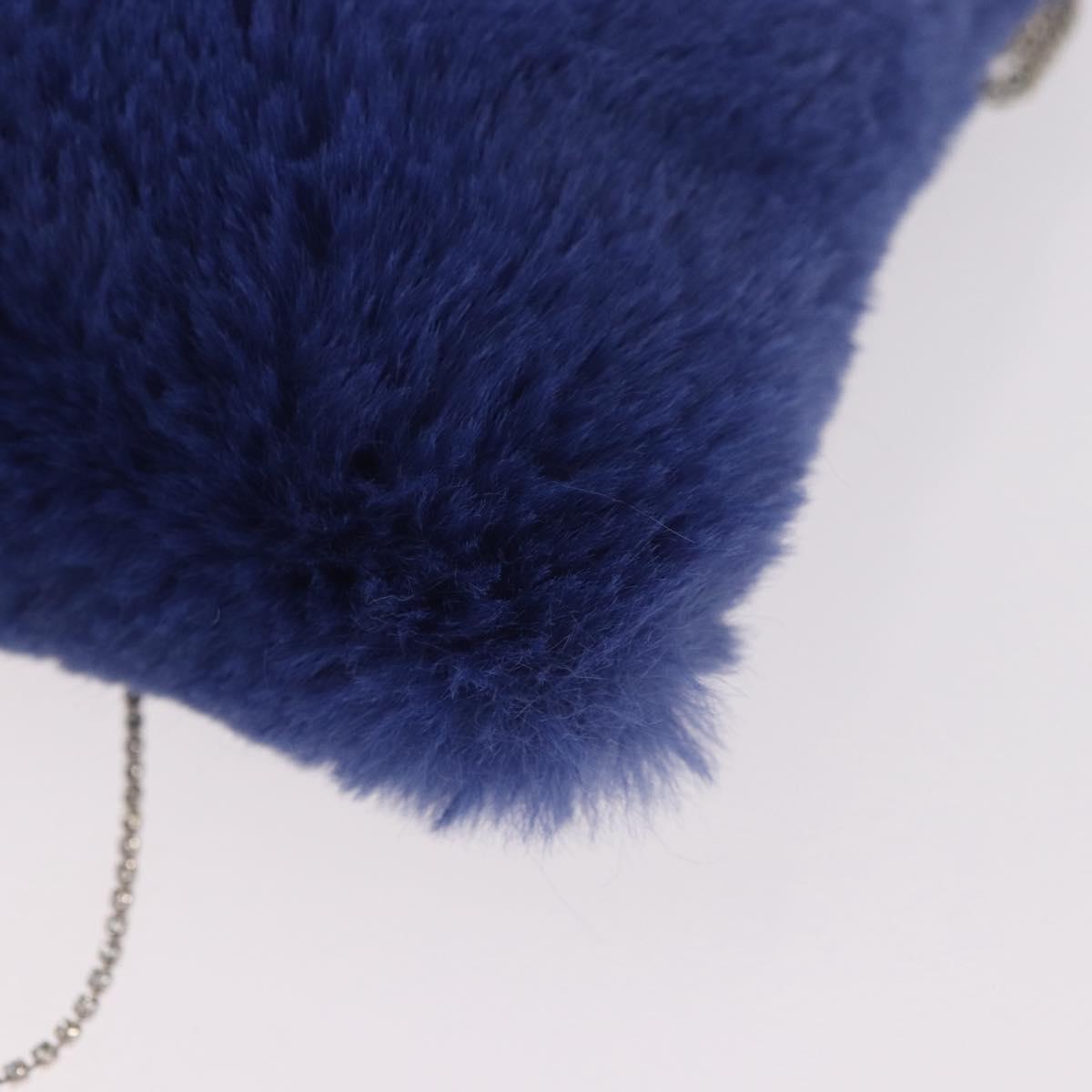 Jimmy Choo Chain Shoulder Phone Holder Acrylic Fur Blue Silver Auth 190265A