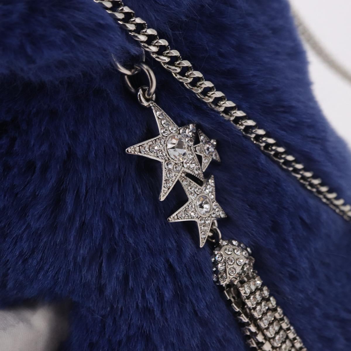Jimmy Choo Chain Shoulder Phone Holder Acrylic Fur Blue Silver Auth 190265A