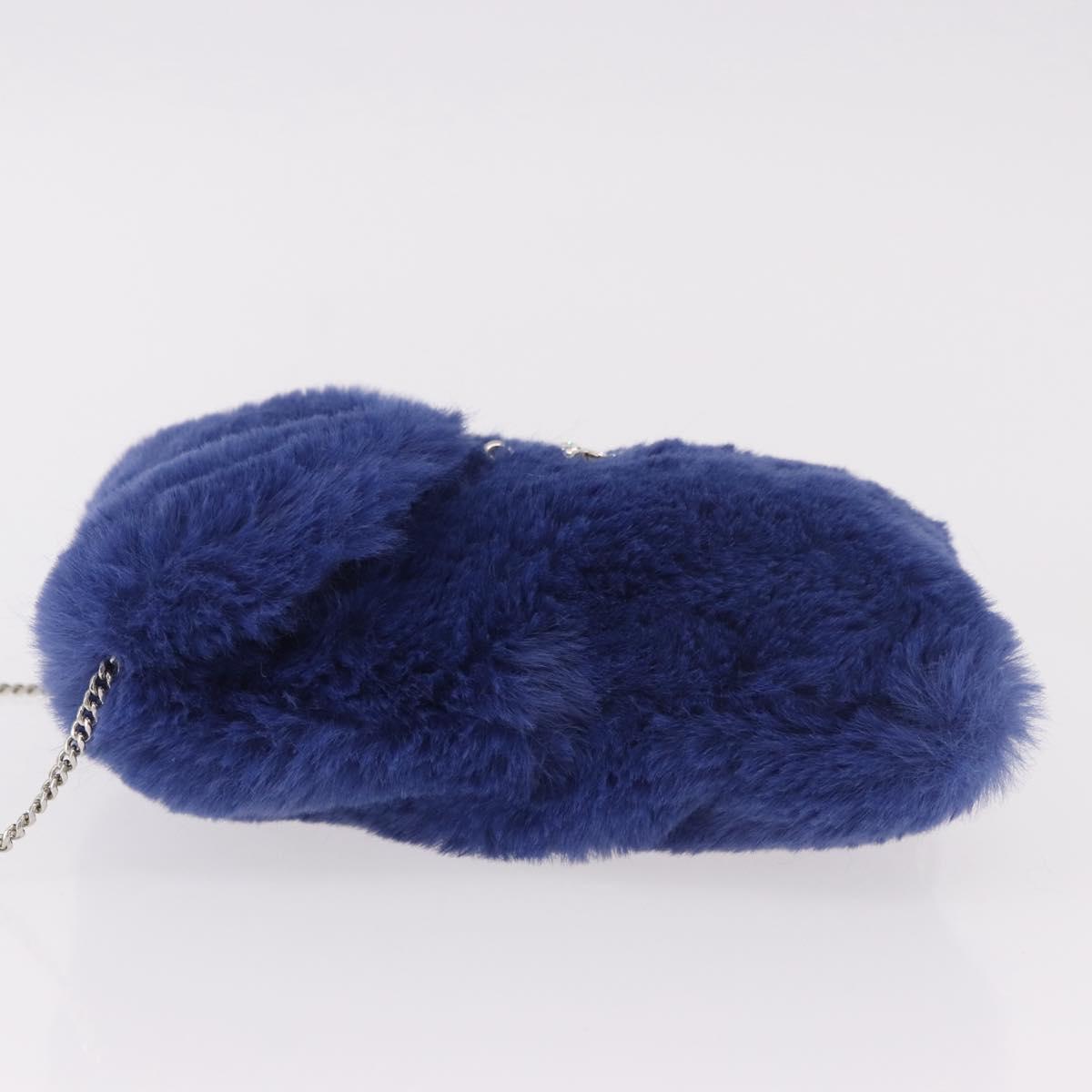 Jimmy Choo Chain Shoulder Phone Holder Acrylic Fur Blue Silver Auth 190265A