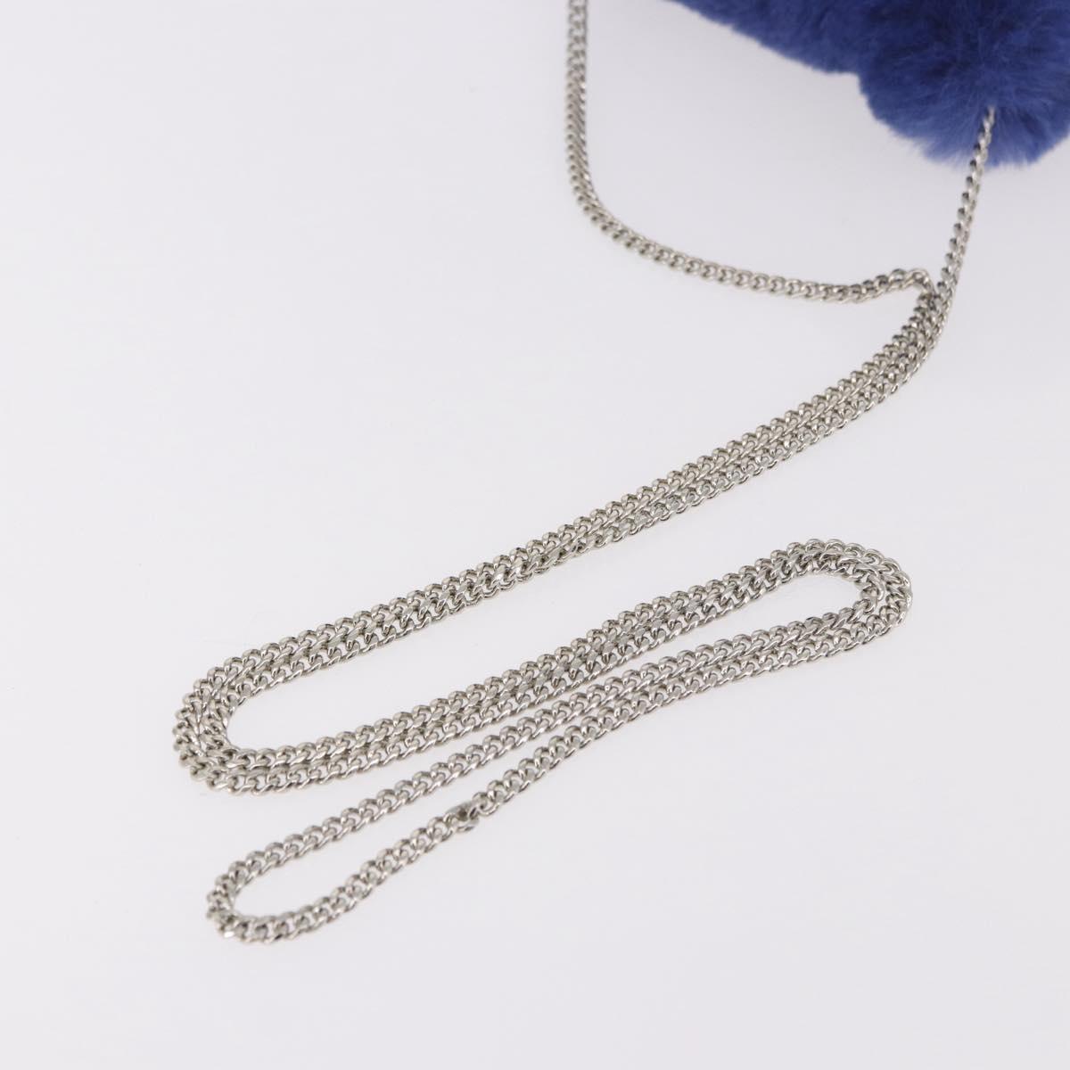 Jimmy Choo Chain Shoulder Phone Holder Acrylic Fur Blue Silver Auth 190265A