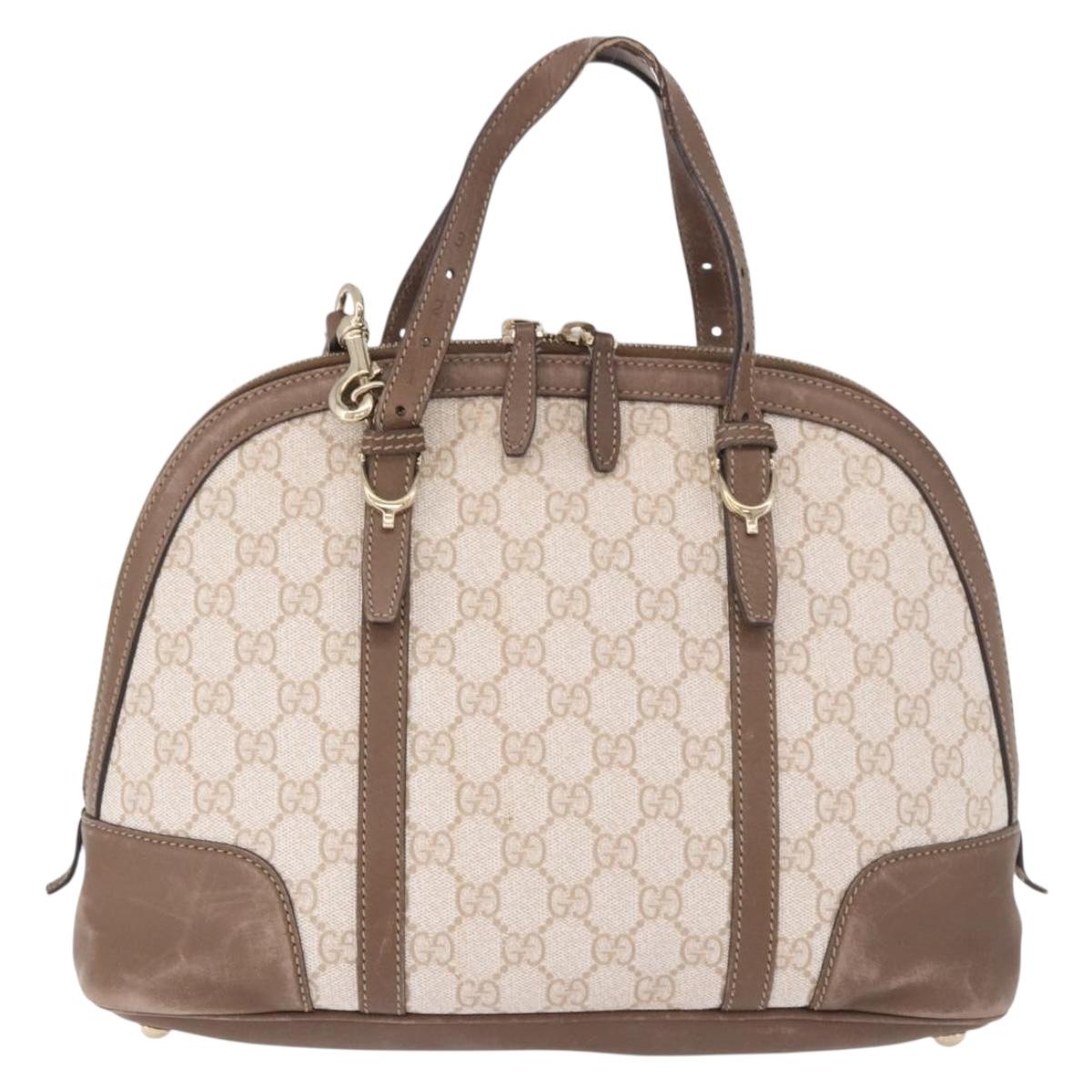 GUCCI GG Supreme Hand Bag PVC 2way Beige Gold 309617 Auth 190275