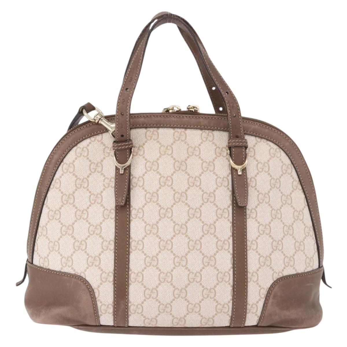 GUCCI GG Supreme Hand Bag PVC 2way Beige Gold 309617 Auth 190275