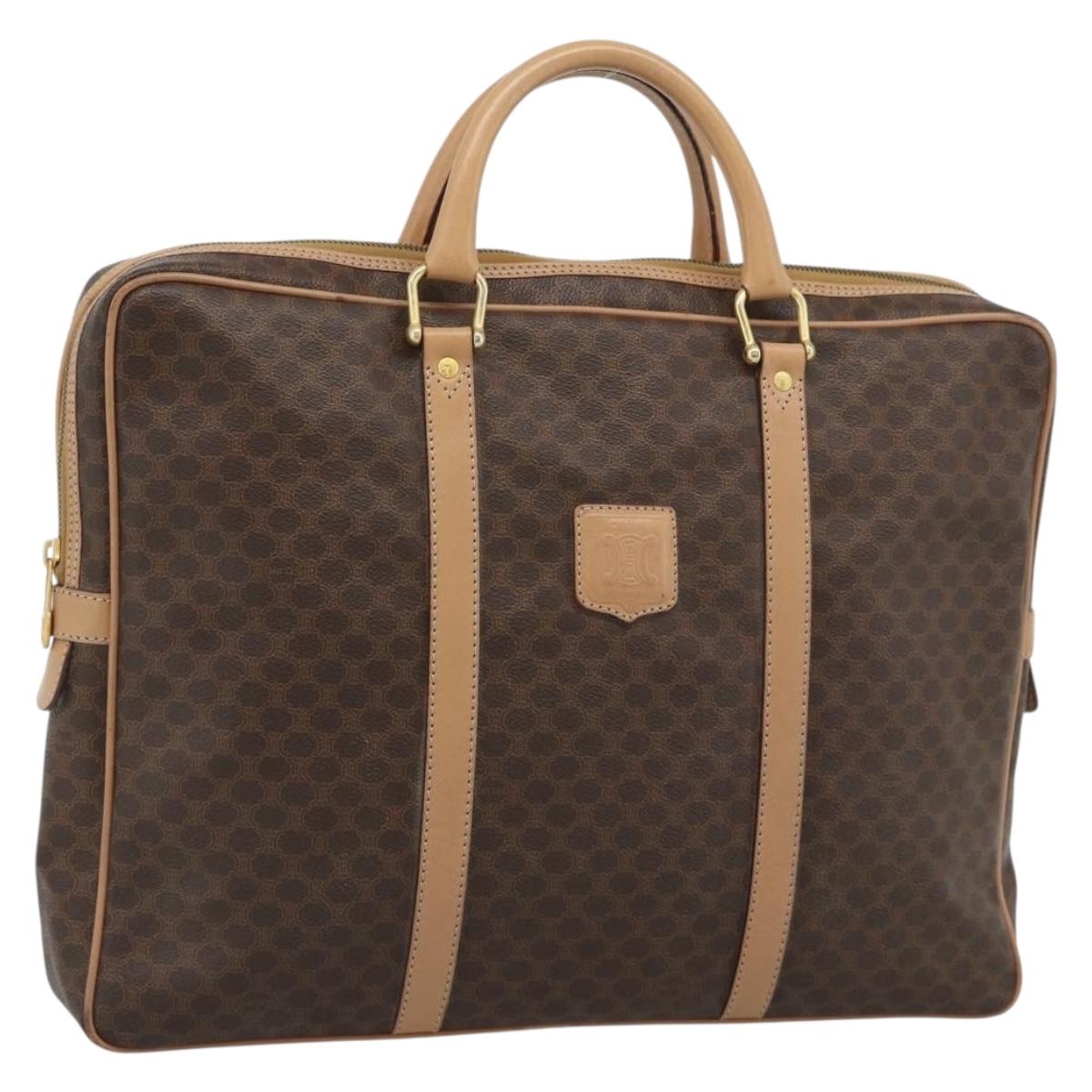 CELINE Macadam Canvas Business Bag PVC Leather Brown Gold Auth 190276