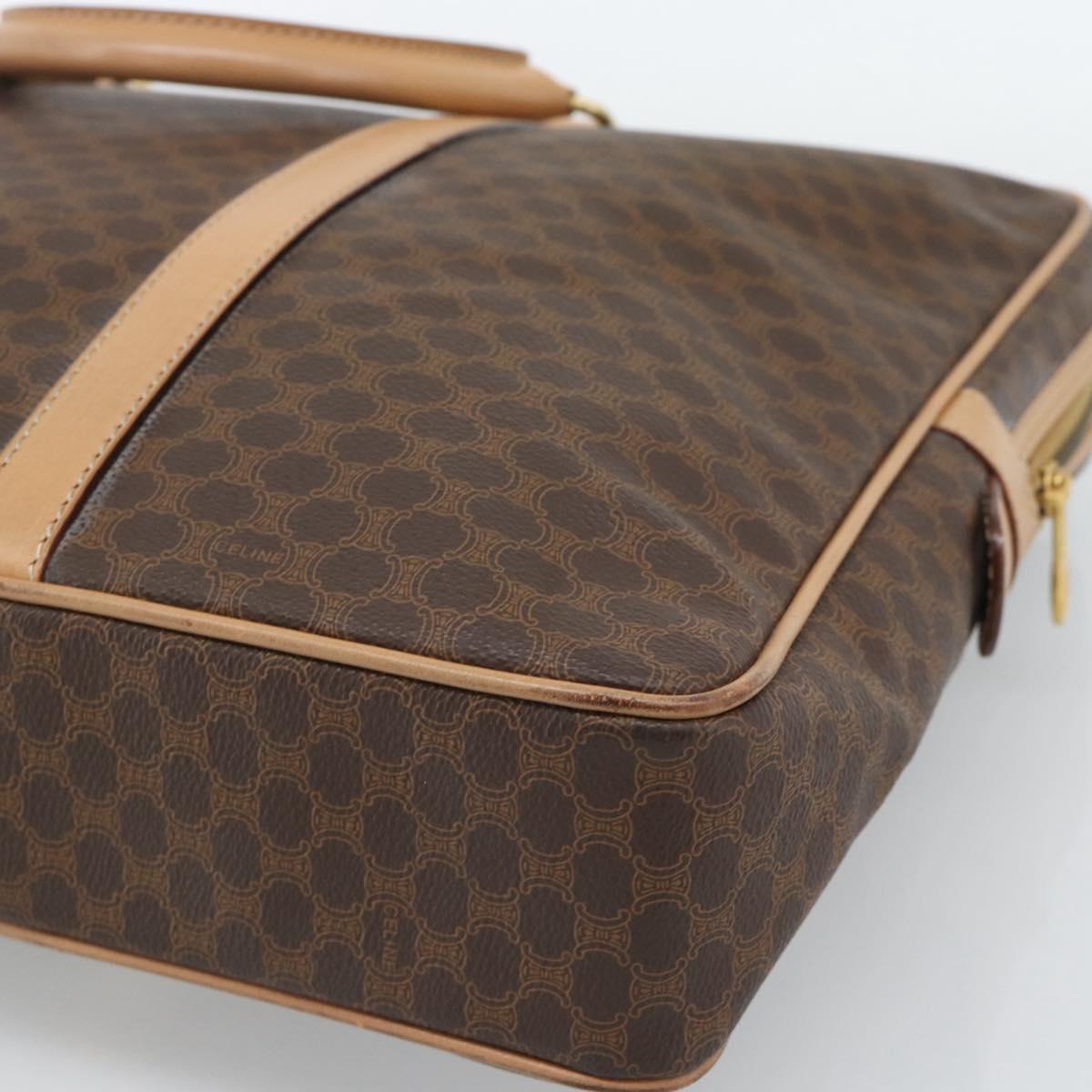 CELINE Macadam Canvas Business Bag PVC Leather Brown Gold Auth 190276