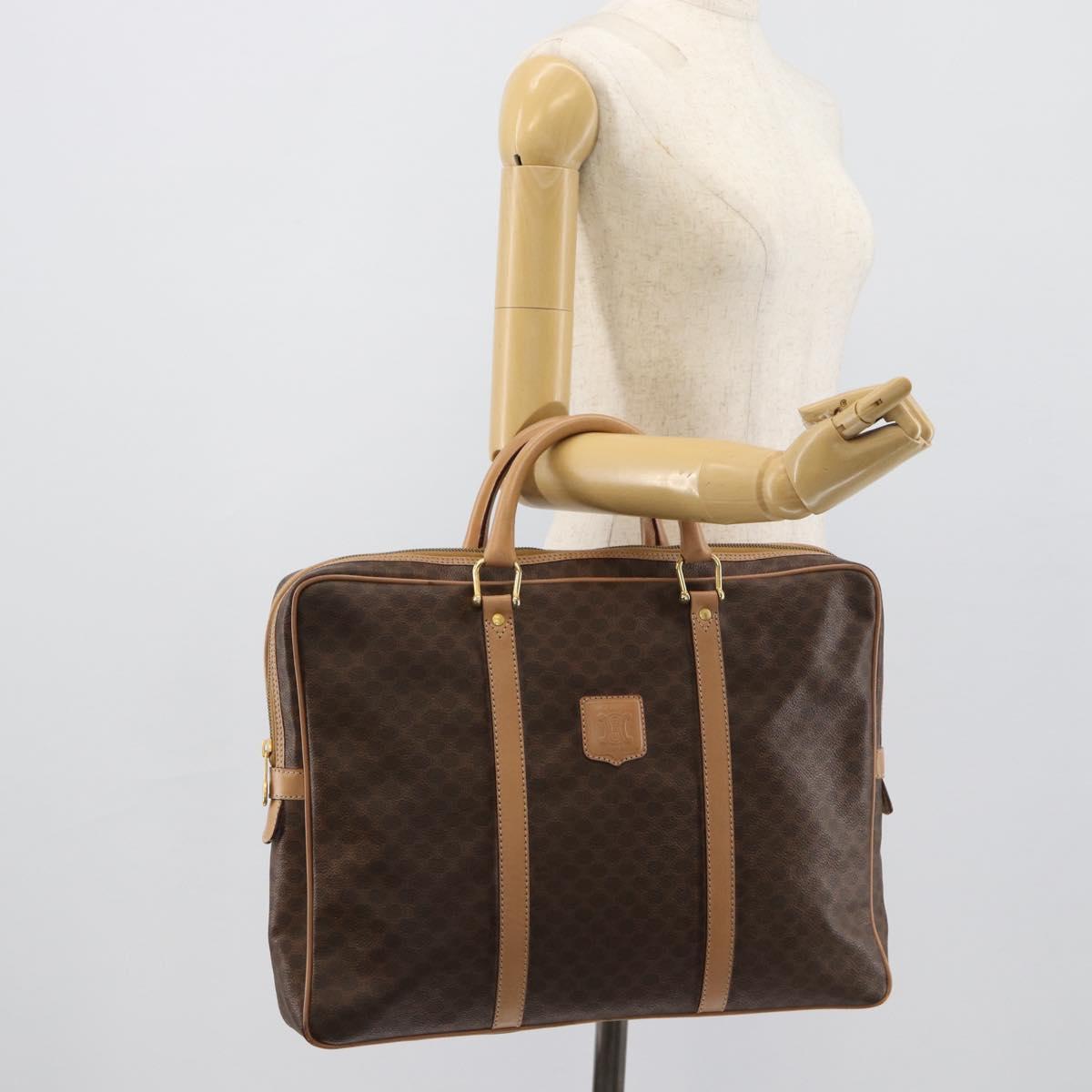 CELINE Macadam Canvas Business Bag PVC Leather Brown Gold Auth 190276