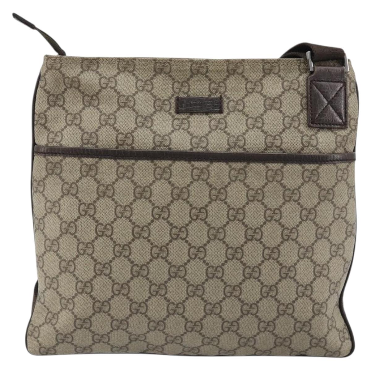 GUCCI GG Supreme Shoulder Bag PVC Beige Silver 141626 Auth 190277A