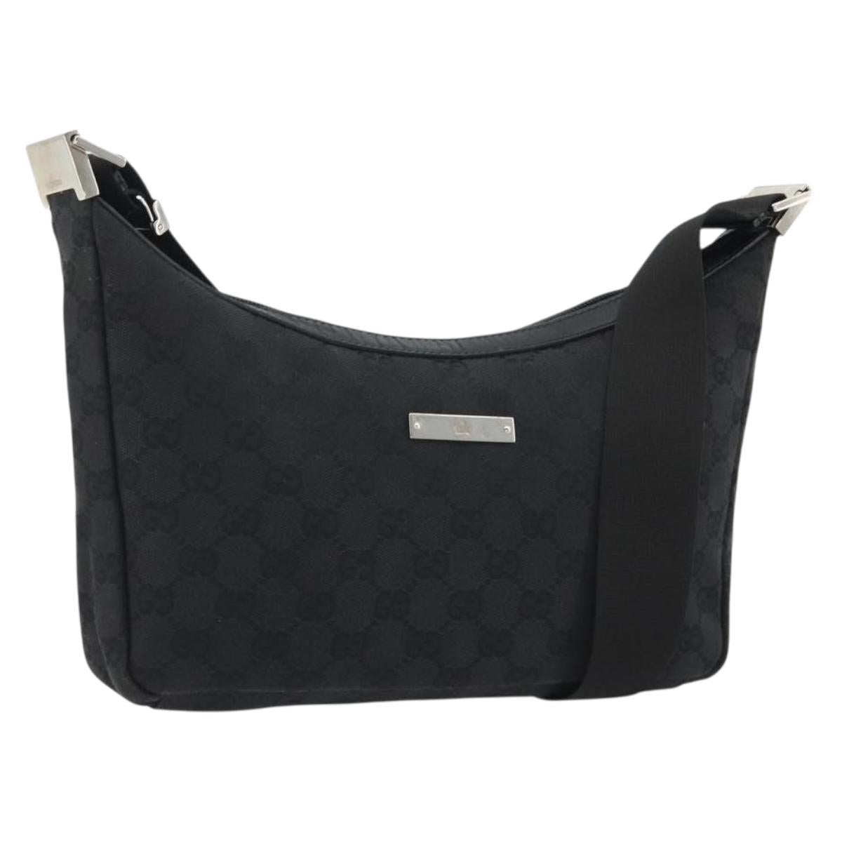 GUCCI GG Canvas Shoulder Bag Black Silver 35098 Auth 190284A