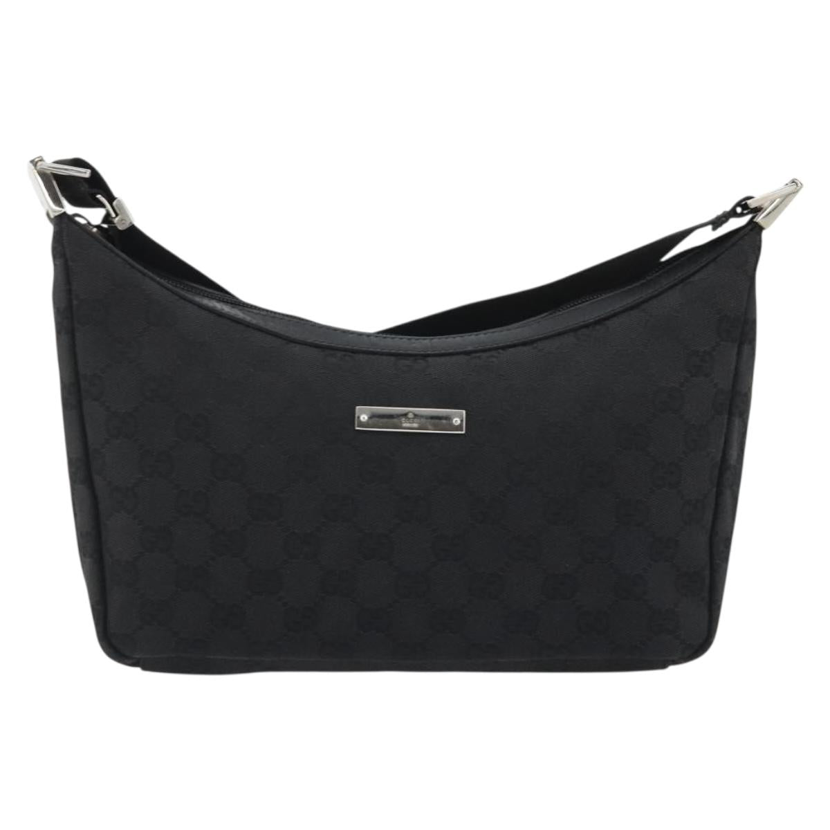 GUCCI GG Canvas Shoulder Bag Black Silver 35098 Auth 190284A