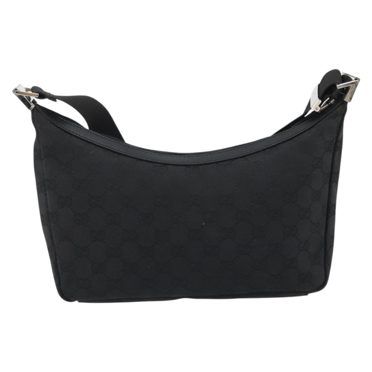 GUCCI GG Canvas Shoulder Bag Black Silver 35098 Auth 190284A