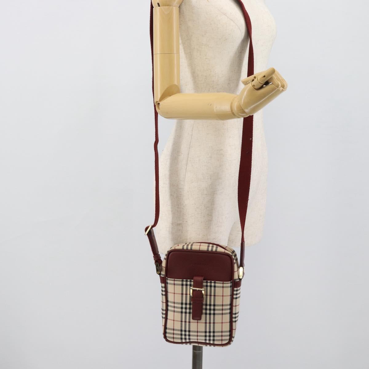 BURBERRY Nova Check Shoulder Bag Canvas Beige Gold Auth 190290A