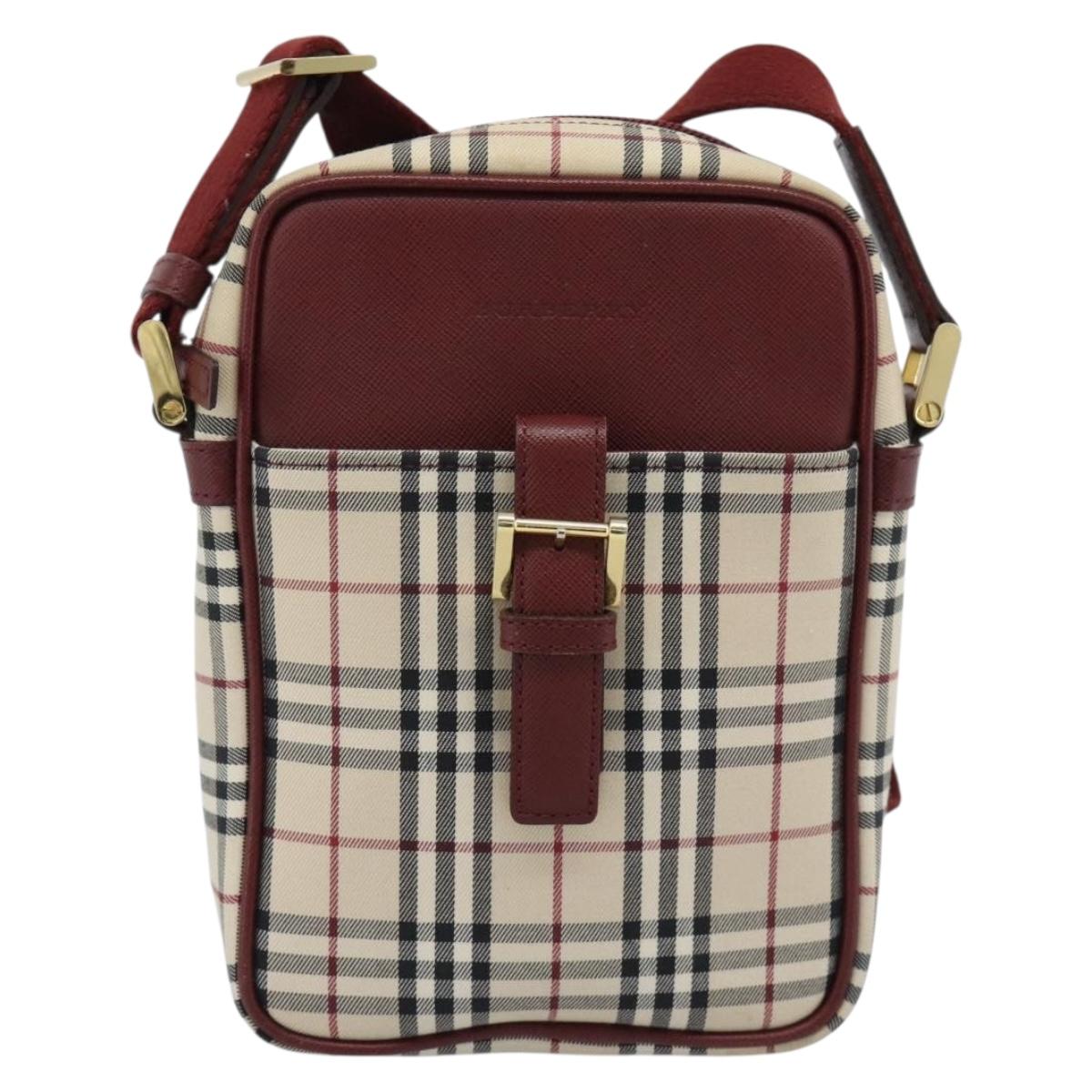 BURBERRY Nova Check Shoulder Bag Canvas Beige Gold Auth 190290A
