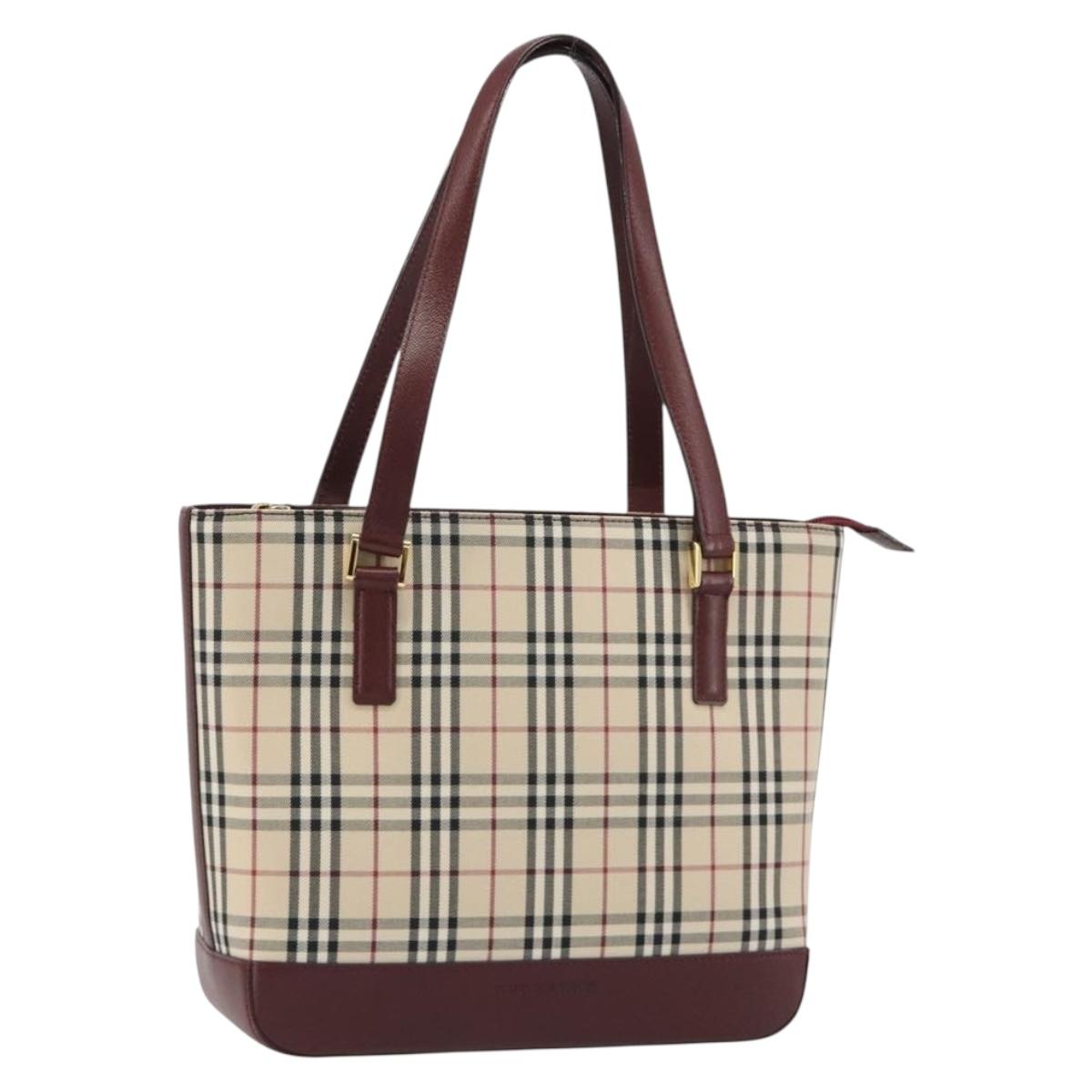 BURBERRY Nova Check Tote Bag Canvas Beige Gold Auth 190293A