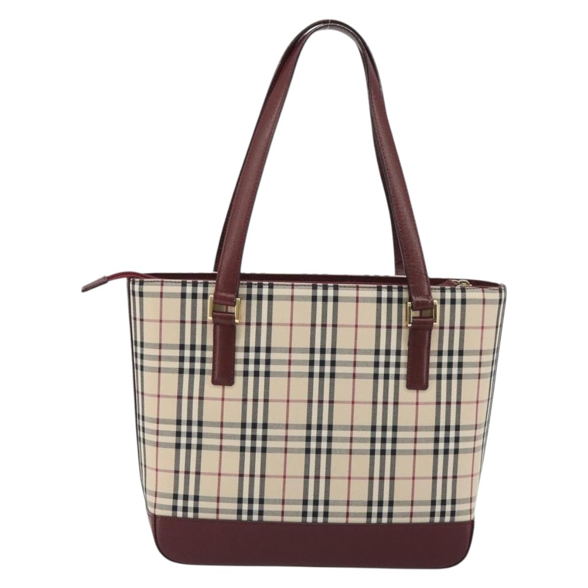 BURBERRY Nova Check Tote Bag Canvas Beige Gold Auth 190293A