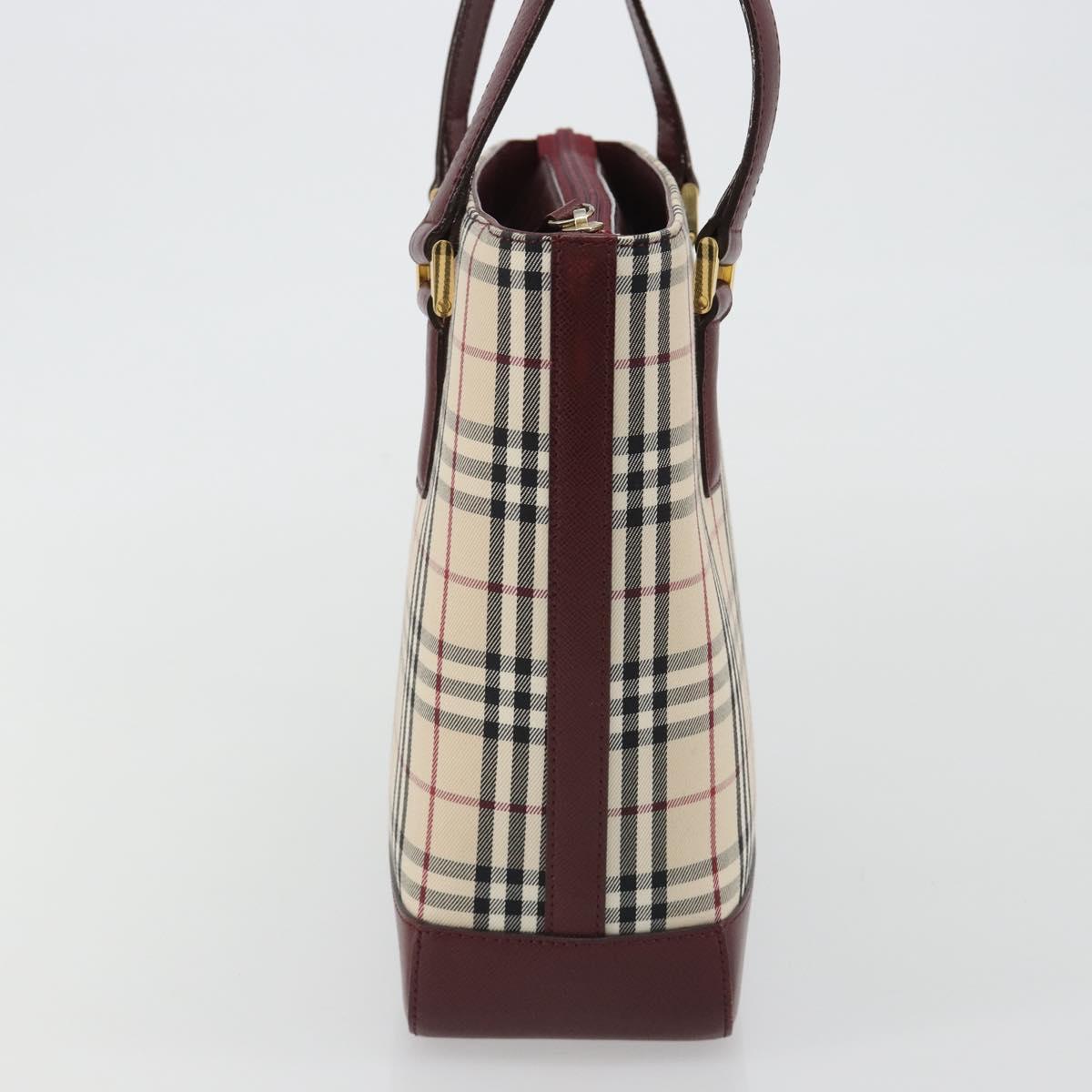 BURBERRY Nova Check Tote Bag Canvas Beige Gold Auth 190293A
