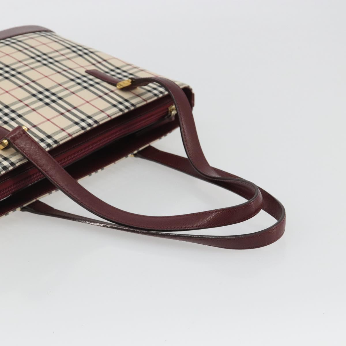 BURBERRY Nova Check Tote Bag Canvas Beige Gold Auth 190293A
