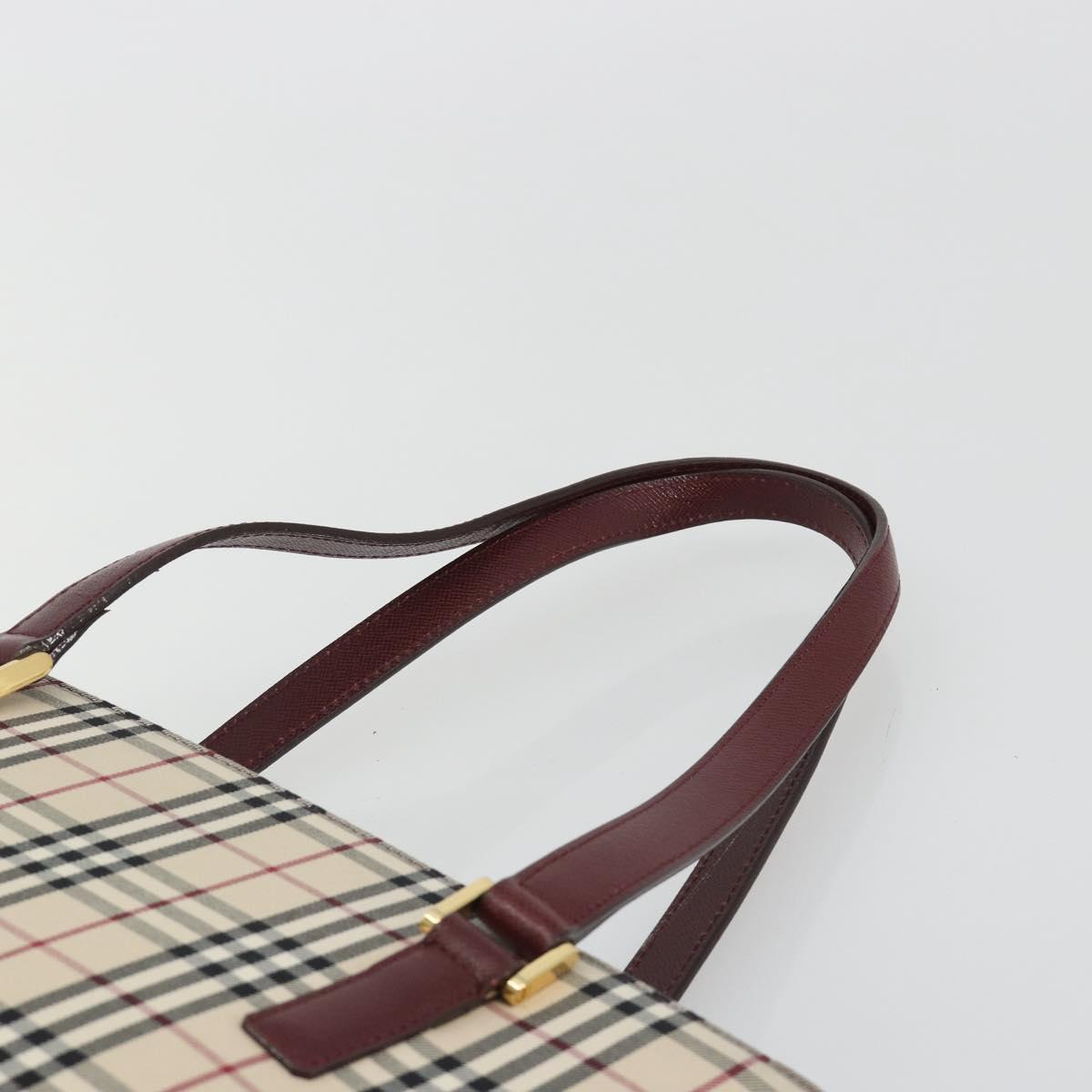 BURBERRY Nova Check Tote Bag Canvas Beige Gold Auth 190293A
