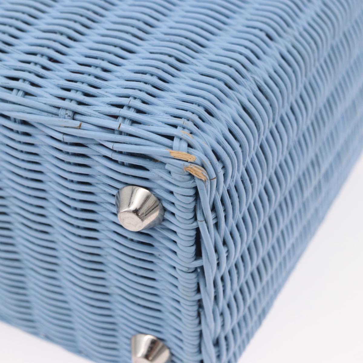 Miu Miu Hand Bag Rattan 2way Light Blue Silver Auth 190294A