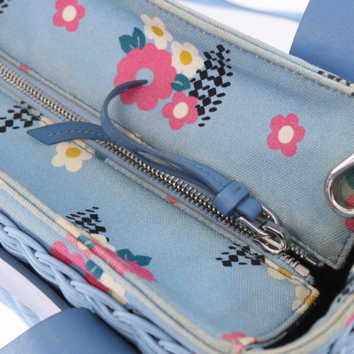 Miu Miu Hand Bag Rattan 2way Light Blue Silver Auth 190294A