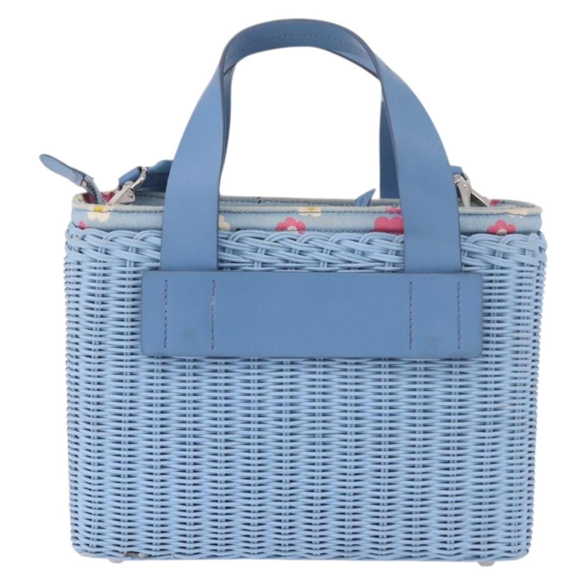Miu Miu Hand Bag Rattan 2way Light Blue Silver Auth 190294A