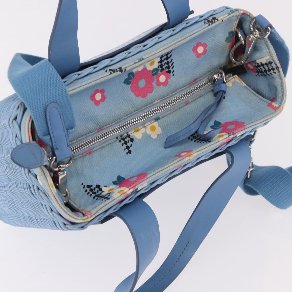 Miu Miu Hand Bag Rattan 2way Light Blue Silver Auth 190294A
