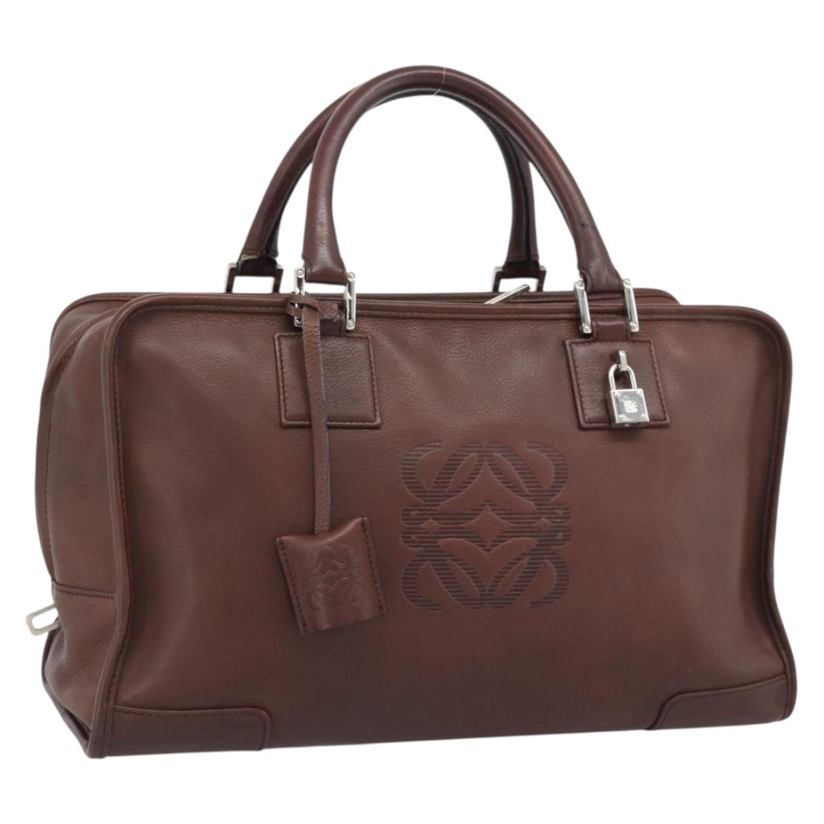 LOEWE Amazona 36 Hand Bag Leather Brown Silver Auth 190296A