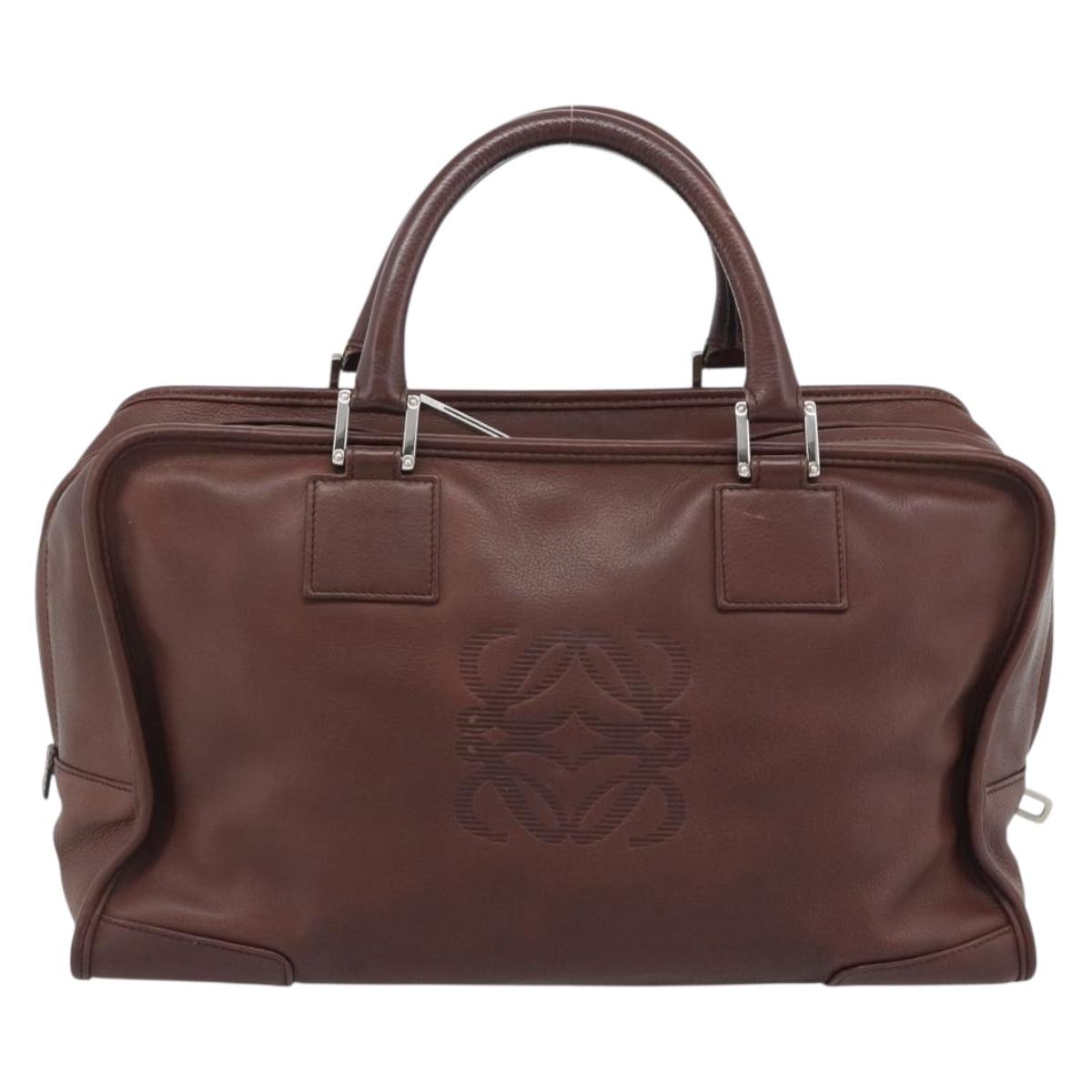 LOEWE Amazona 36 Hand Bag Leather Brown Silver Auth 190296A