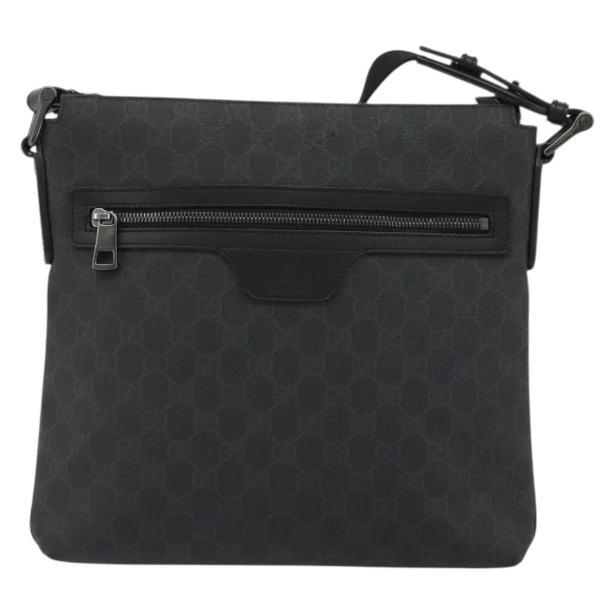 GUCCI GG Supreme Shoulder Bag PVC Black Silver 322279 Auth 190302
