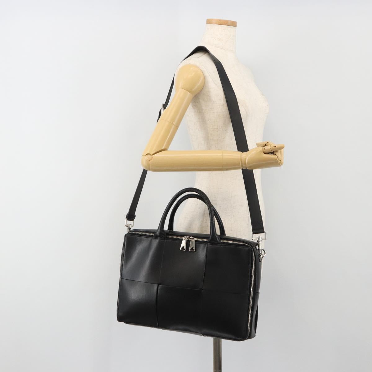 BOTTEGA VENETA Maxi INTRECCIATO Bag Leather 2way Black Silver Auth 190305
